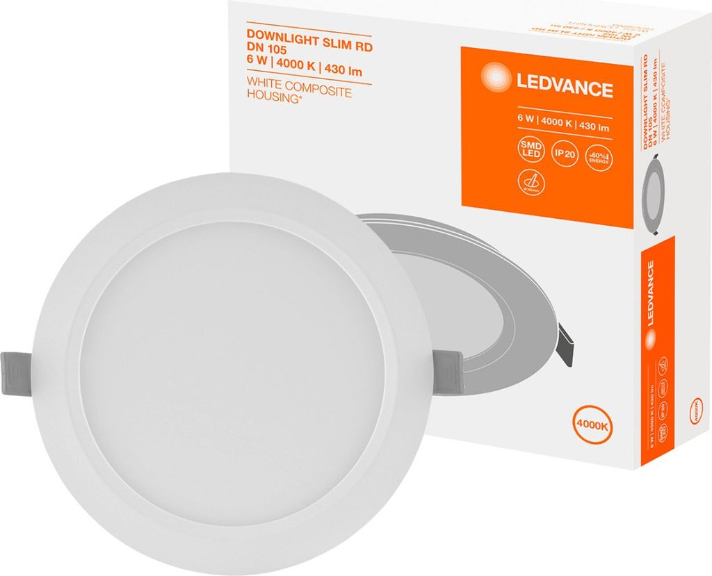 LEDVANCE DL SLIM DN 105 6 W 4000 K WT, 1 žárovek, 4000 K, Obrázek produktu 