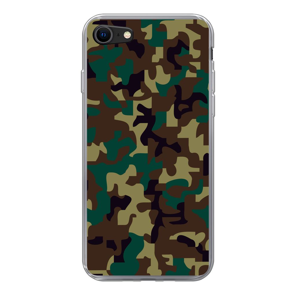 MuchoWow Handyhülle Schutzhülle Hülle für iPhone 7 Camouflage-Muster mit dunklen Farben Silikon Softcase Handy Hülle - Kartenhalter