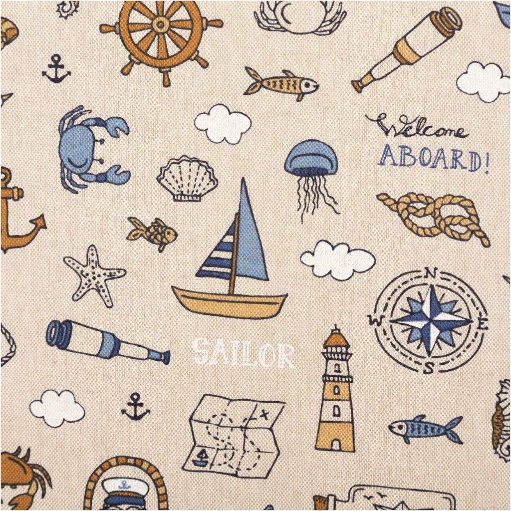 Dekostoff Leinenlook Nautical Doodle natur blau 1,40 m