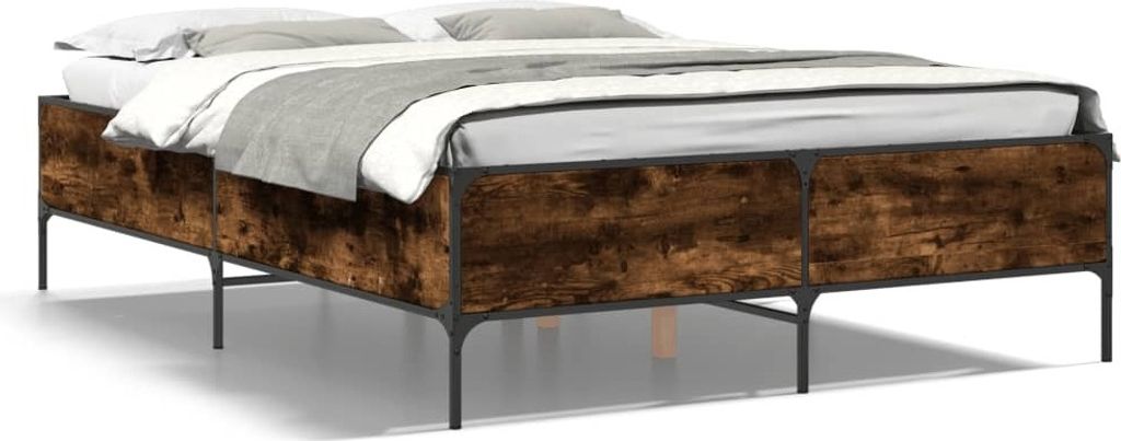 Maison Exclusive - Bettgestell Räuchereiche 135x190 cm Holzwerkstoff und Metall
