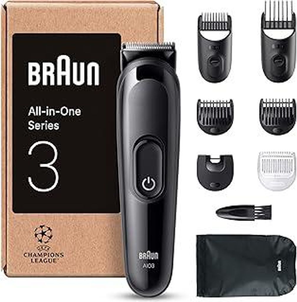 Braun All-in-One Series 3, 8-in-1 Multigroom, Barttrimmer, Nasenhaartrimmer, Haarschneider, Haarschneidemaschine für Gesicht und Kopf, 50 Min Akku...