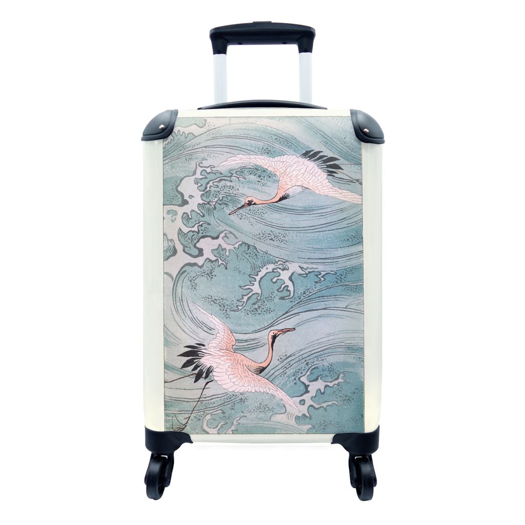 MuchoWow Koffer Handgepäck Trolley Rollkoffer Kleine Reisekoffer mit 4 Rollen - Vintage-Gravur Japanische Kunst - Cabin Size < 55x40x23 cm & 55x...