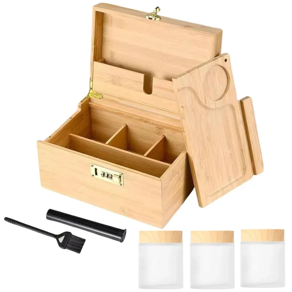 Boîte de rangement en bambou avec serrure à combinaison XL