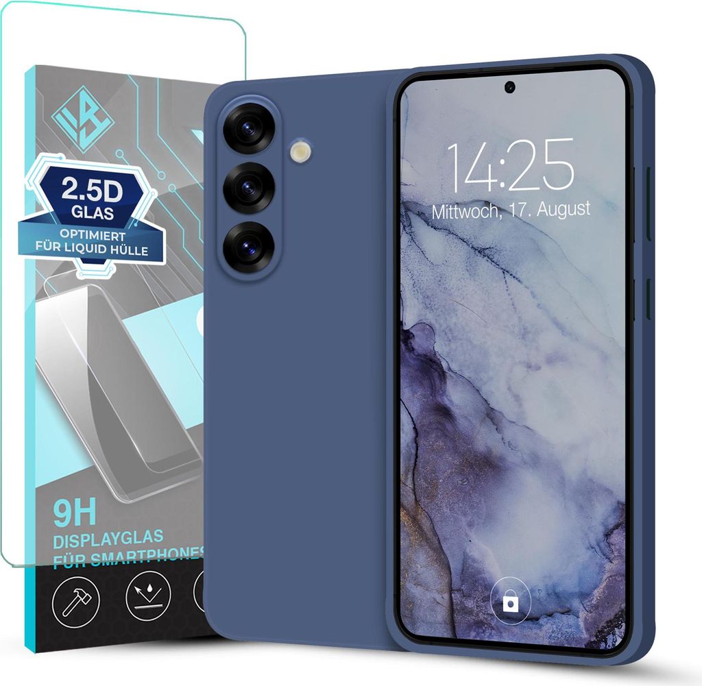 Hülle für Samsung Galaxy S25 FE mit 9H Displayglas Displayschutz Case Cover Bumper Smartphone Softgrip Schutzhülle Farbe: Lavendelblau