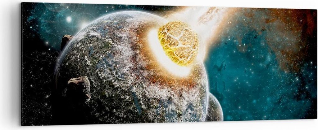 Bild auf Leinwand - Leinwandbild - Katastrophe Apokalypse Komet Explosion - 140x50cm - Wand Bild - Wanddeko - Leinwanddruck - Bilder - Kunstdruck -...