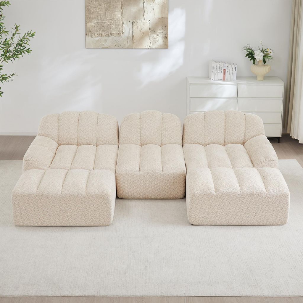 STILVORA 3-Sitzer U-förmiges Modulares Sofa mit 2 Ottomans aus 32D Hochdichtschaum, Boneless Sofa mit tiefer Sitzfläche und weichem Stoff, Wohnzi...