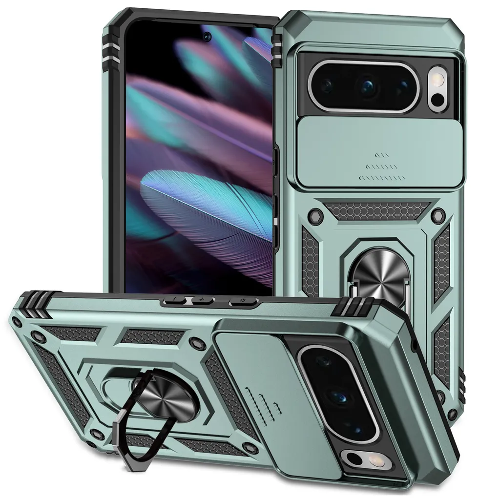 Custodia Pixel 8 Pro Verde con Protezione Fotocamera e Anello