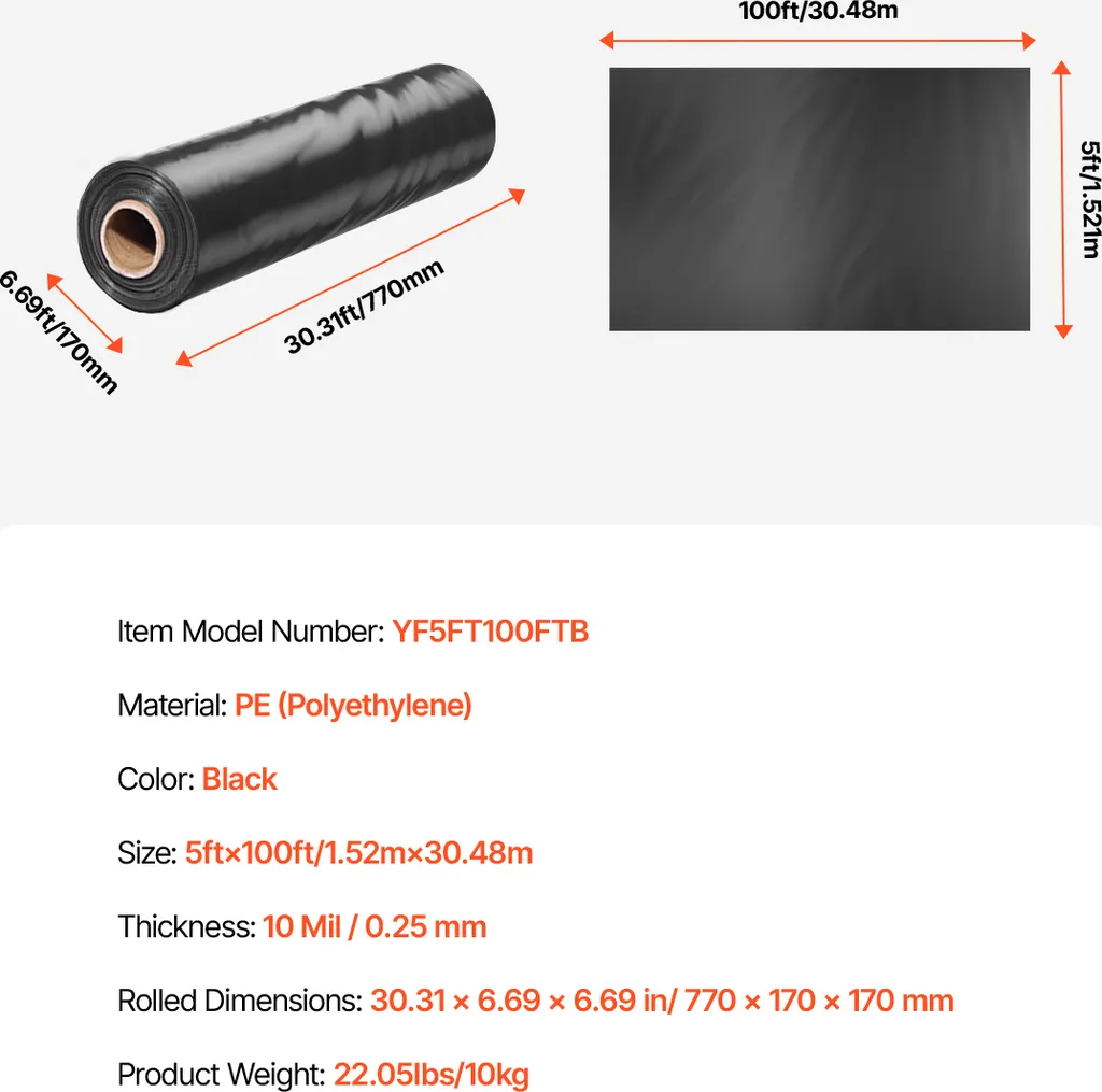 Plastique de Construction Polyvalent Noir 5x100' pour Désherbage