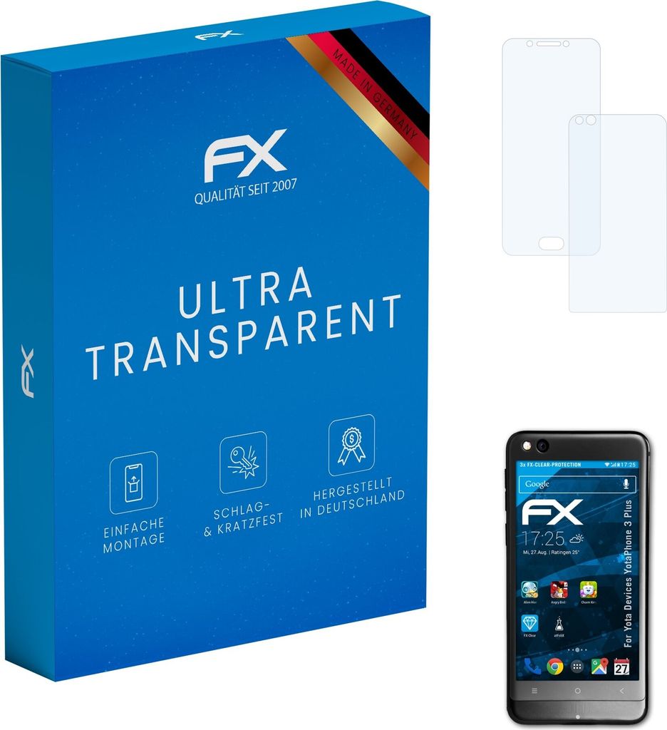 atFoliX FX-Clear 3x Schutzfolie kompatibel mit Yota Devices YotaPhone 3 Plus Displayschutzfolie