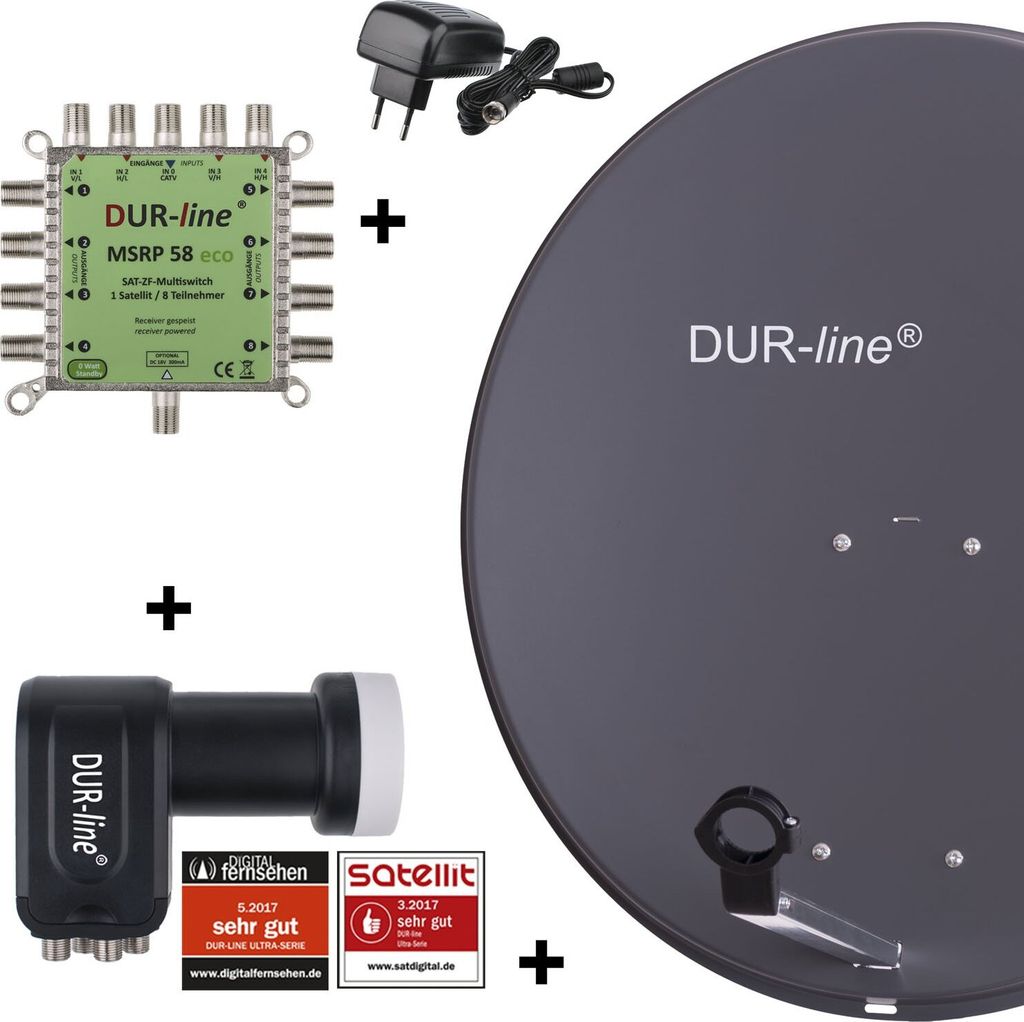 DUR-line MDA 80 Satellitenschüssel anthrazit + Multischalter 1xSAT/8TN