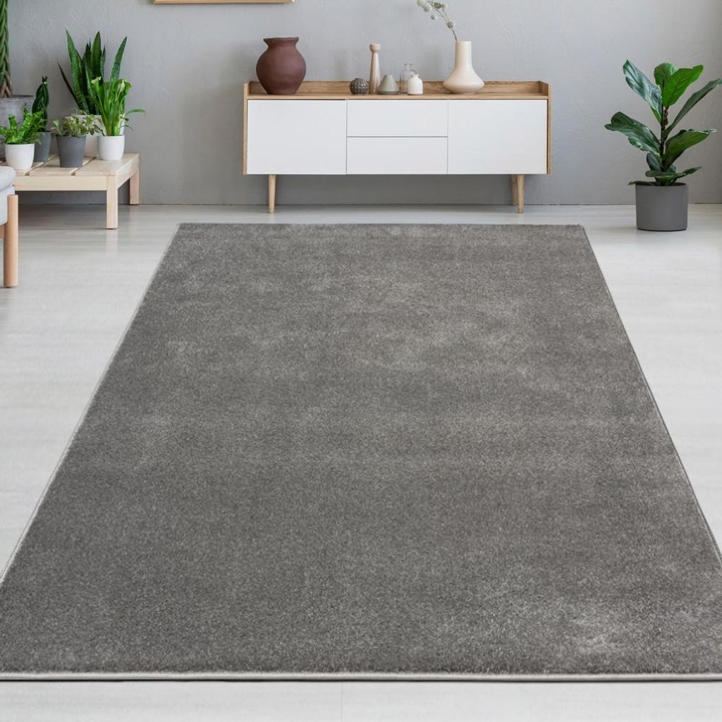 Teppich helles Anthrazit modern Uni elegant zeitlos robust Größe - 200 cm Rund
