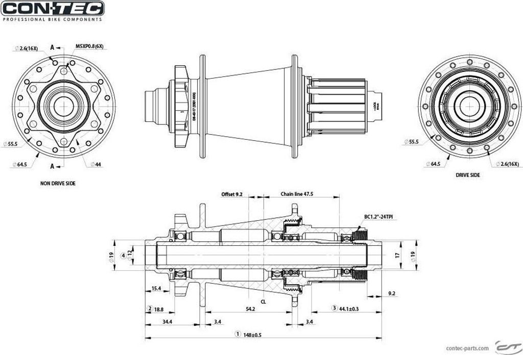 Contec Kassette Hinterradnabe m.core cl . CT-Kassette-HR-Nabe m.co re cl 32l.148mm Boost xd