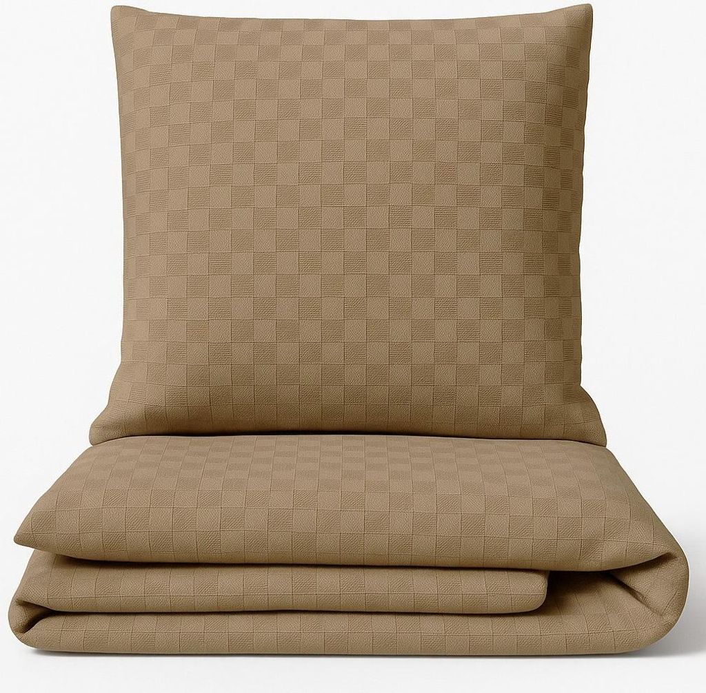 Bettwäsche 135x200 cm Baumwolle Set Renforce Taupe Kariert weich Kissenbezug 80x80 cm mit Reißverschluss alle Jahreszeiten 4 teilig
