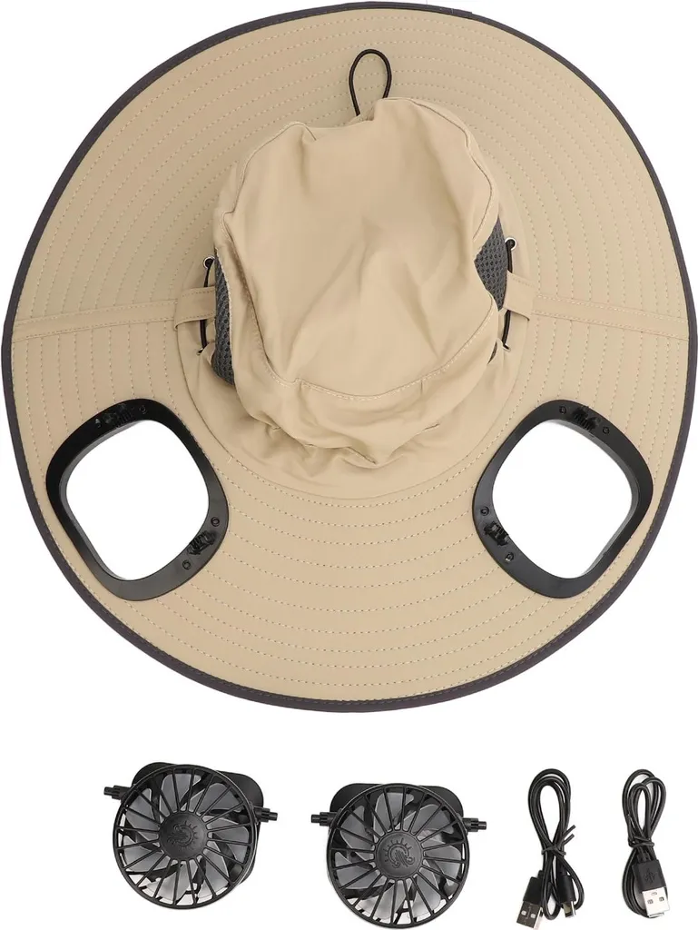 Chapeau Solaire pour Jardinage et Pêche avec Ventilateur UPF50 Kaki