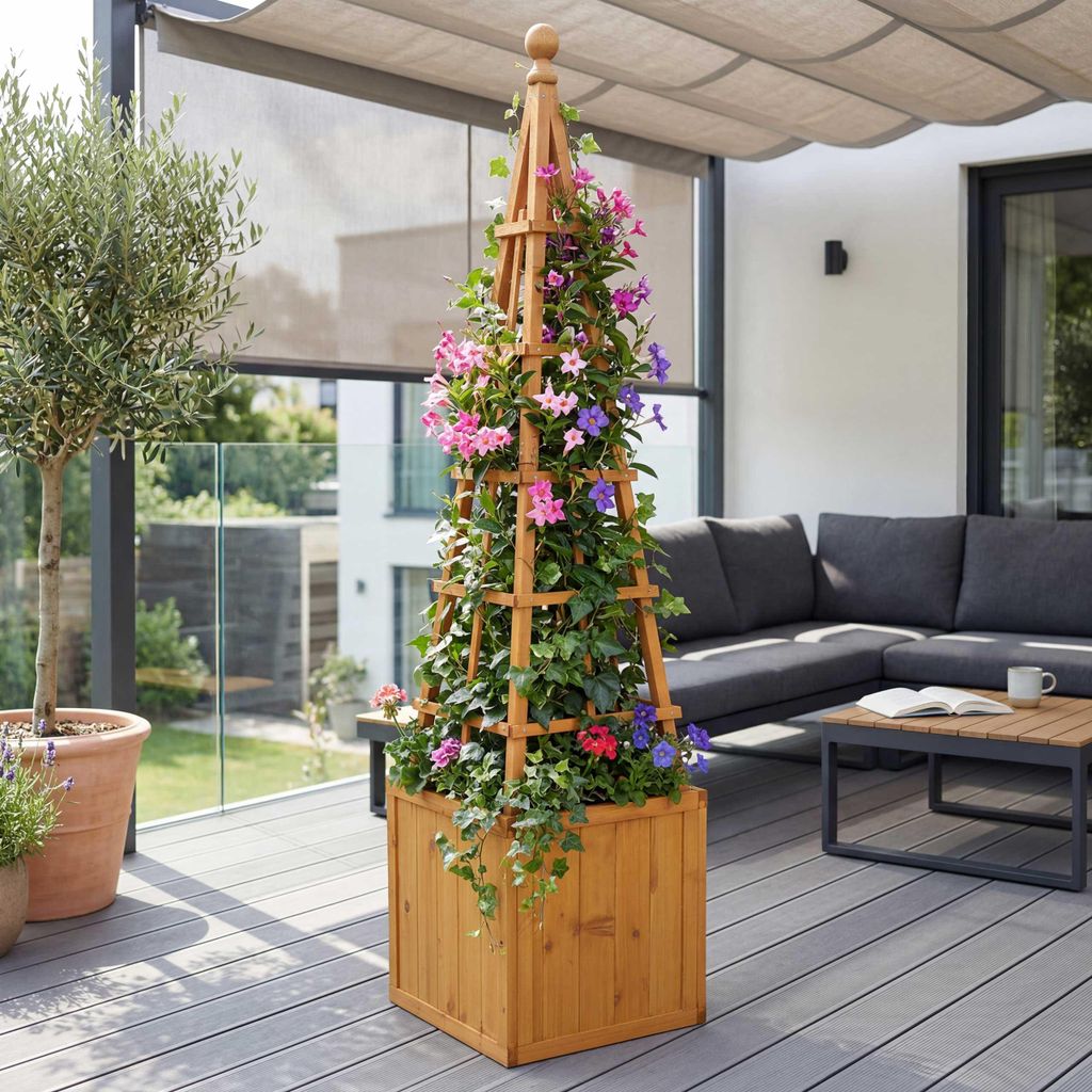 Rankgitter HWC-Q18, Pflanzkasten Pflanzkübel Blumenkasten Rankhilfe Holz - 168x40x40cm natur
