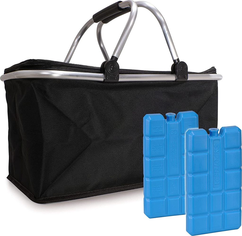 Thermo e-Best Einkaufskorb mit Tragegriffen (Schwarz mit 2x Kühlakkus)