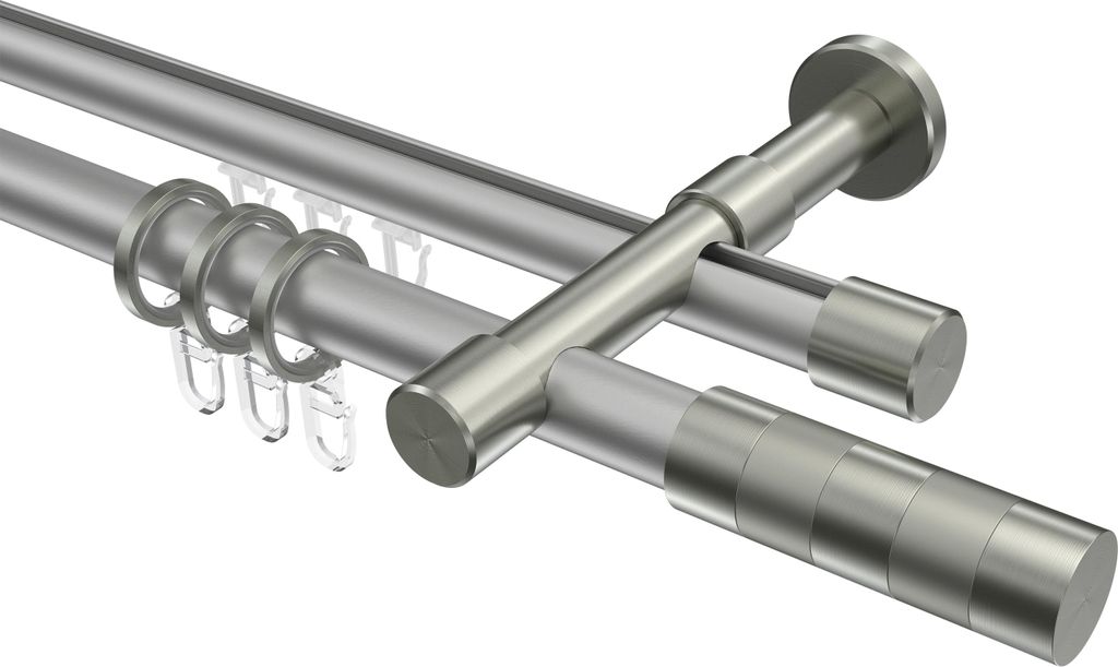 Interdeco Rundrohr-Innenlaufstange / Gardinenstange (Kombination) Silbergrau / Edelstahl-Optik, Typ Prestige Mavell (Zylinder), 20 mm Ø 2-läufig,...