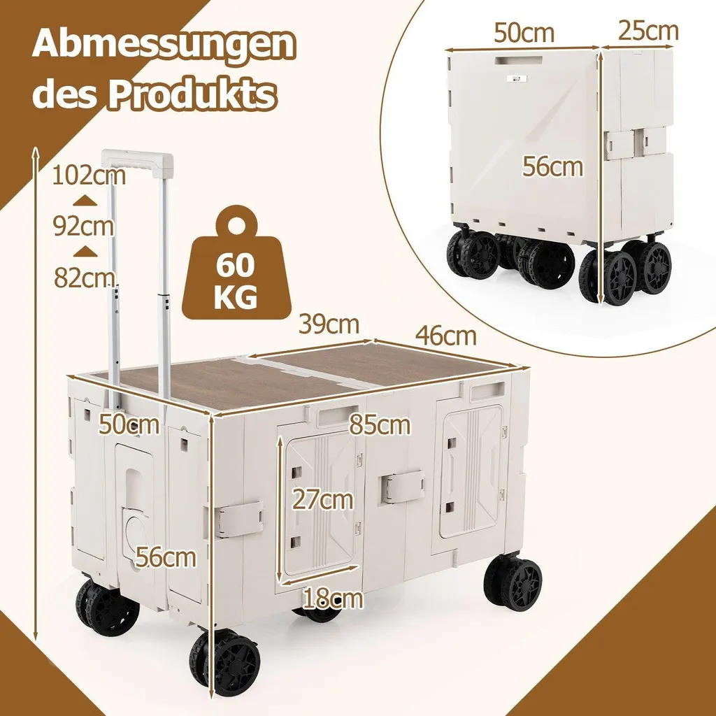 Chariot pliable ergonomique : fini le mal de dos avec plateau et bacs