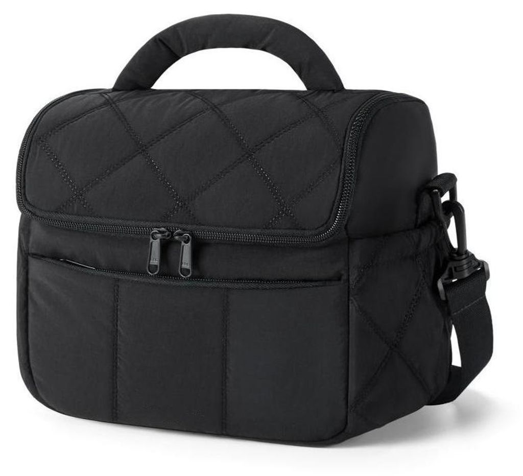 Isolierte Lunch-Tasche – niedliche gesteppte Lunchbox-Tasche, leicht, weich gepolstert, wasserabweisende Handtasche,Black
