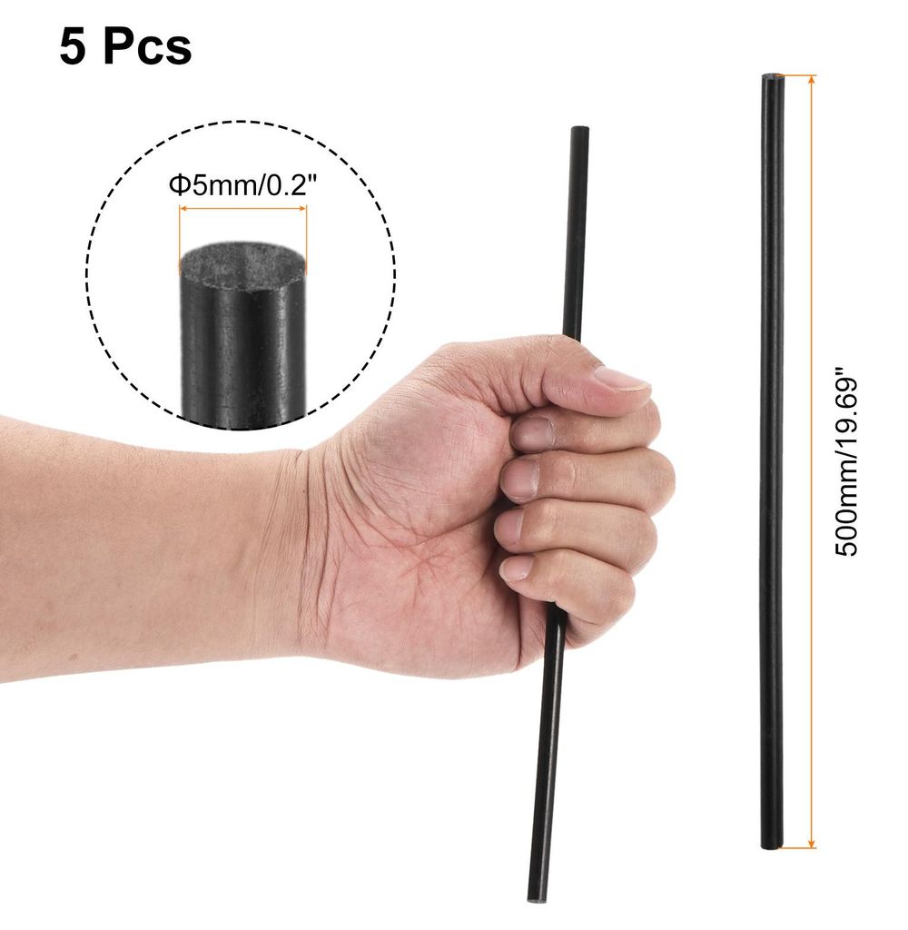 5 Stš¹ck Schwarze Kunststoffstangen 5 x 500mm POM Rundstab ABS-Kunststoff, Runder Vollstab DIY Modell fš¹r DIY Spielzeugbau, Architekturmodellbau