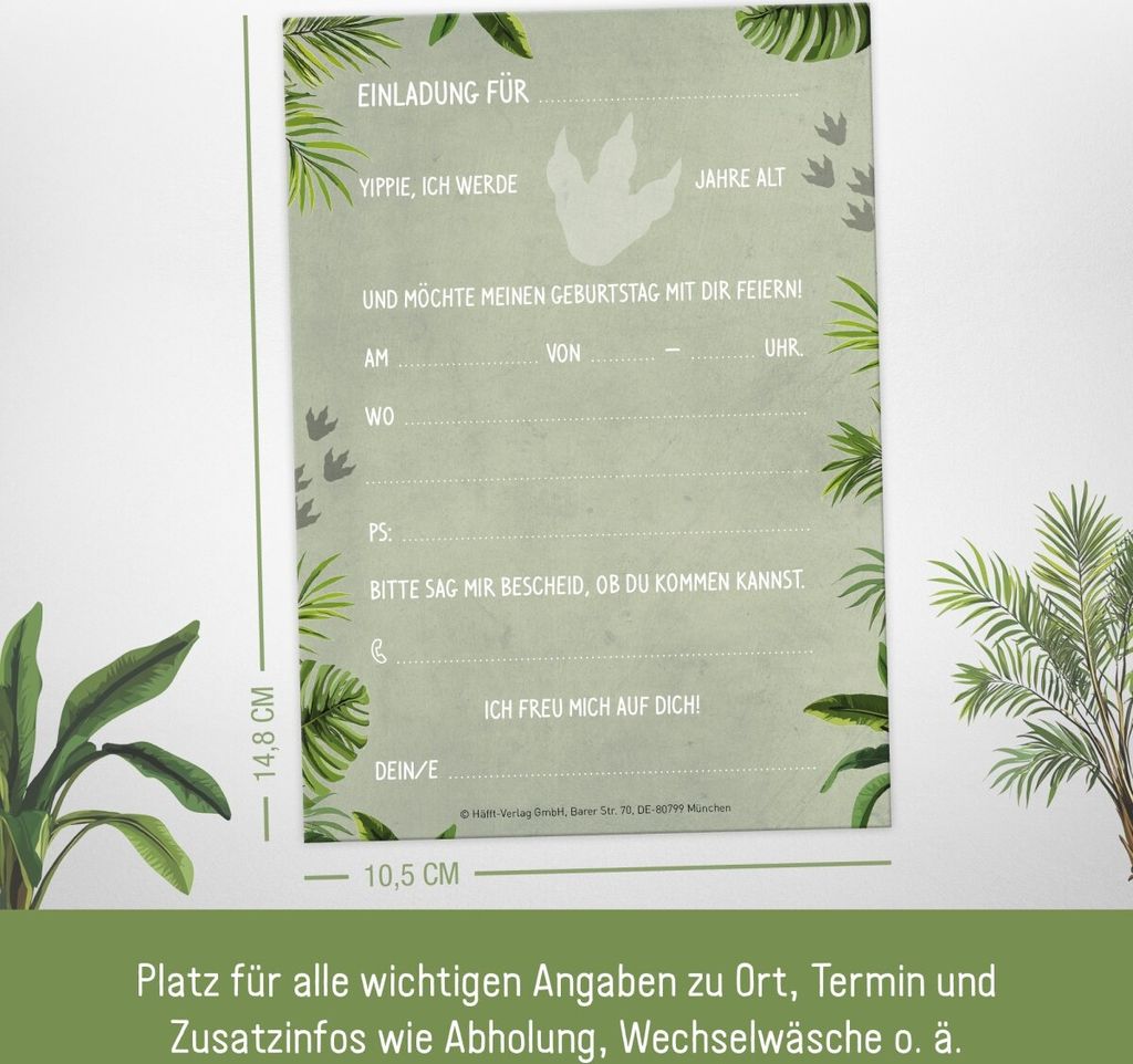 Häfft Einladungskarten A6 12er Set / Dino