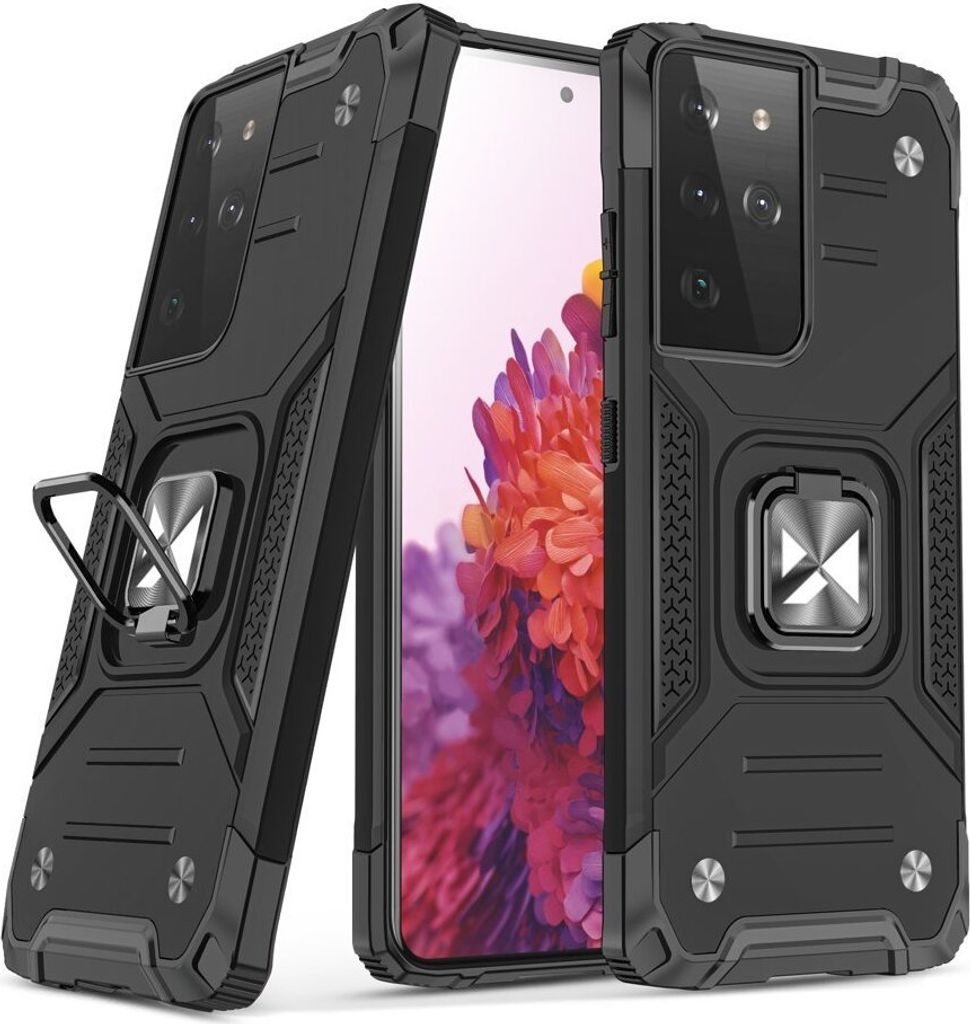 Wozinsky Ring Armor Hybrid Case Cover + Magnethalterung Samsung Galaxy S22 Ultra Schwarz