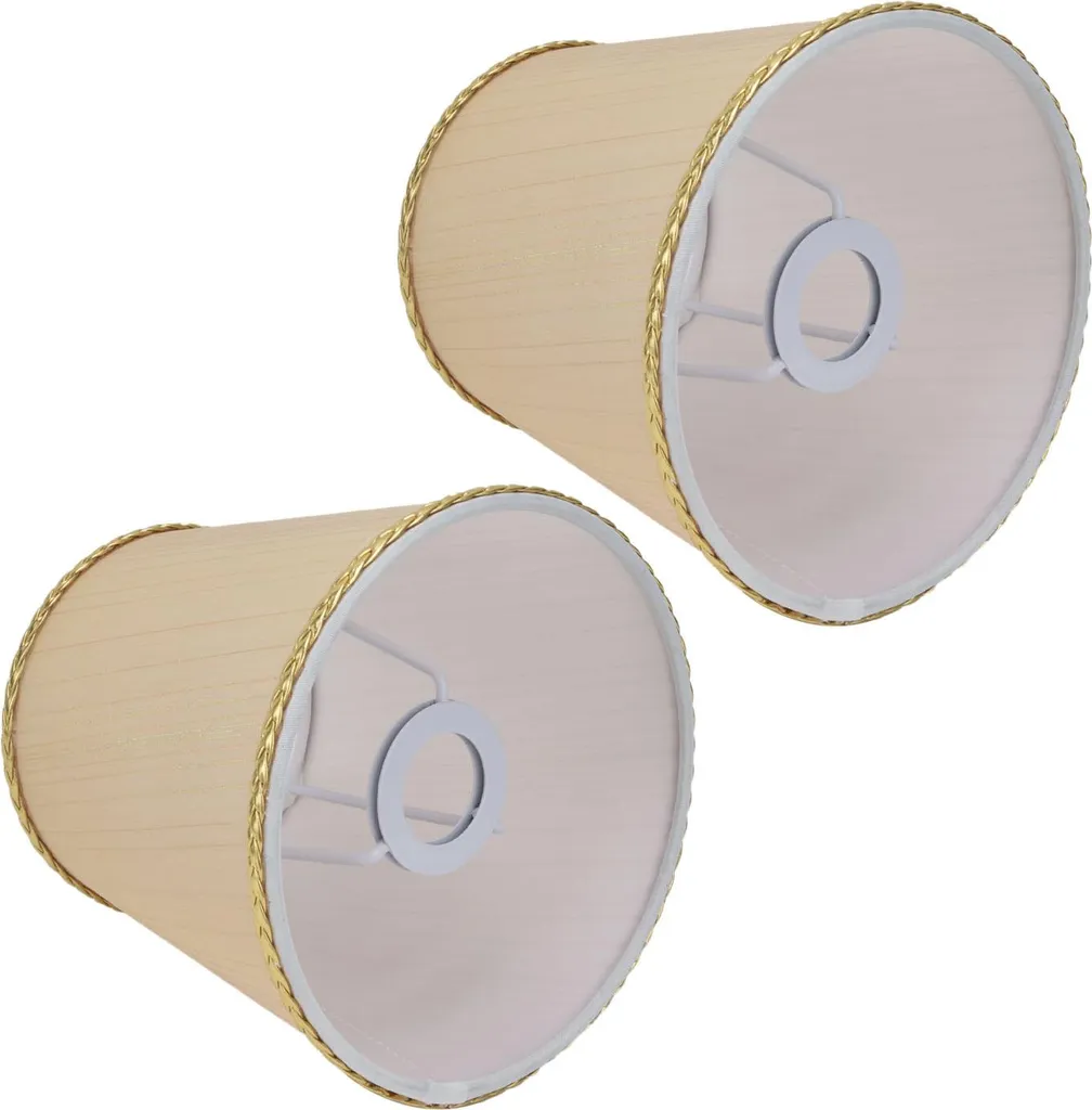Abat-jour E14 en Tissu Beige et Or pour Lustre et Applique Murale x2
