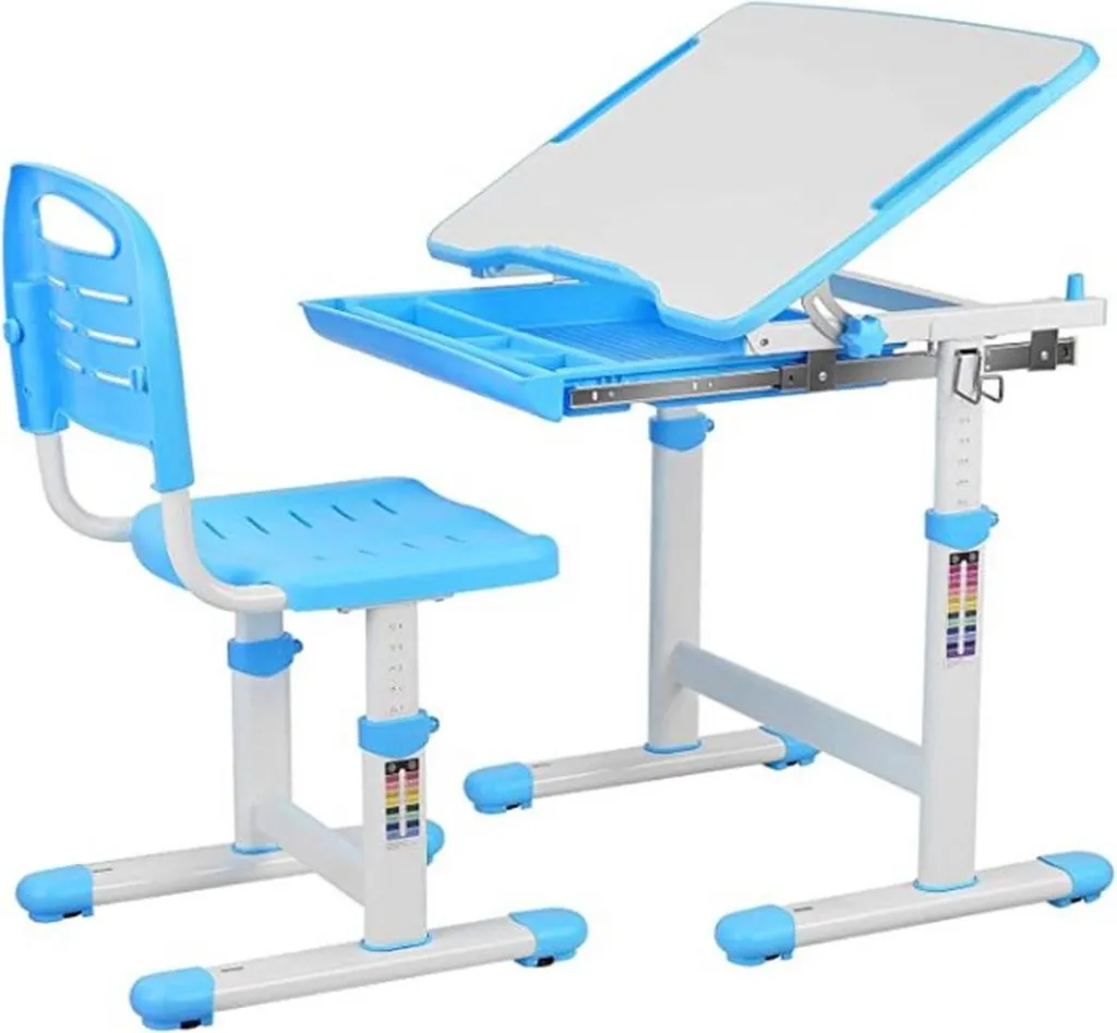 Bureau enfant Happyment bleu avec ensemble table et chaise réglable