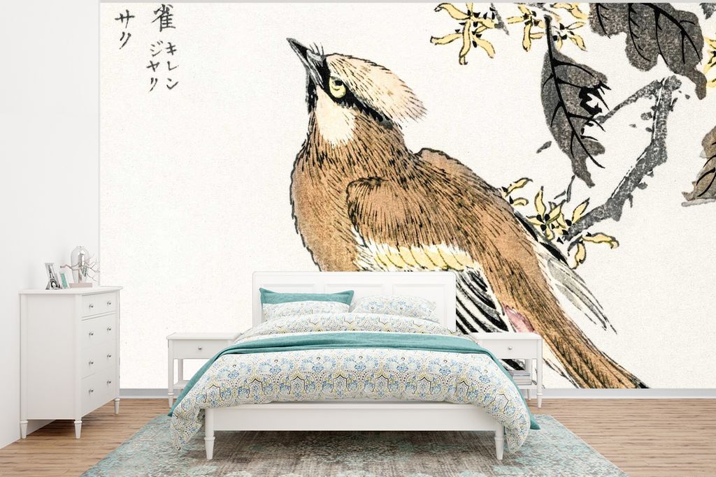 MuchoWow Fototapete für Wohnzimmer oder Schlafzimmer Wandtapete Vinyl Motivtapete Japanisch - Vogel - Baum - 375x280 cm - Schlafzimmer tapete