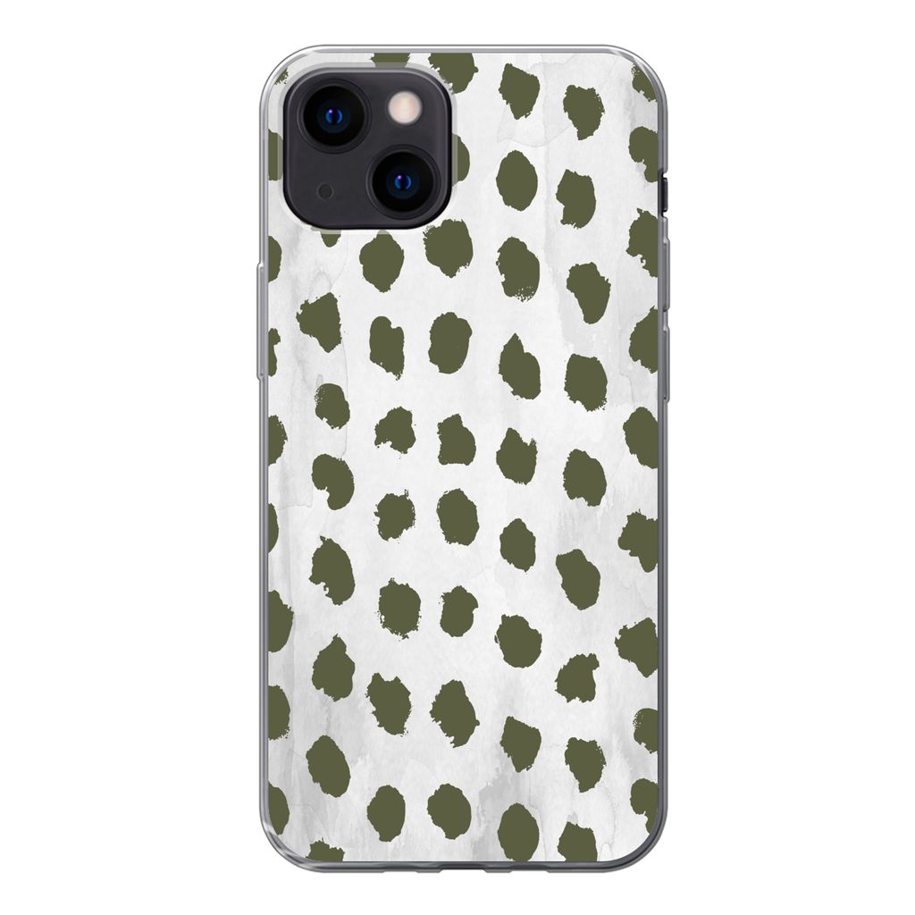 MuchoWow Handyhülle Schutzhülle Hülle für iPhone 13 mini Marmor - Punkte - Grün Silikon Softcase Handy Hülle - Softcase