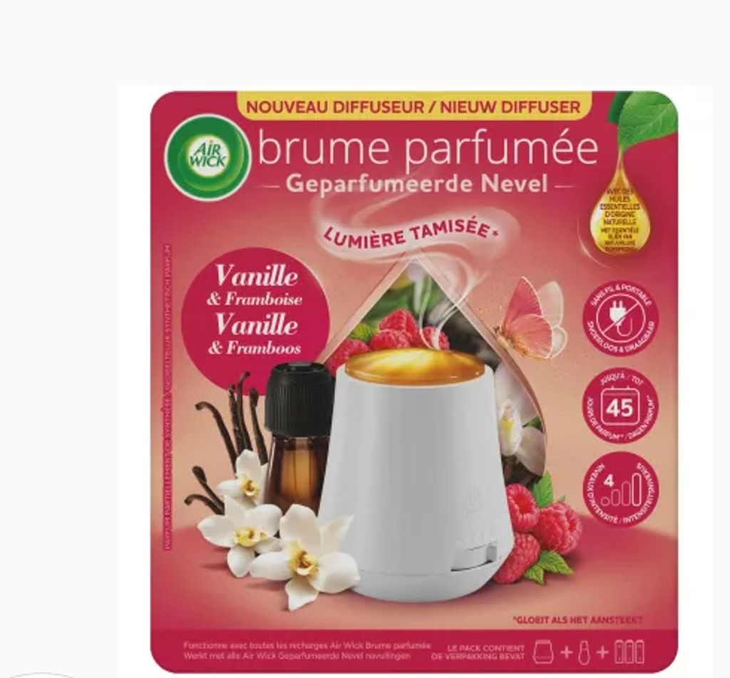 Airwick Essential Mist Duftspender Vanille und Himbeere, 1 Nachfüllpackung, 20 ml, Vanille und Himbeere