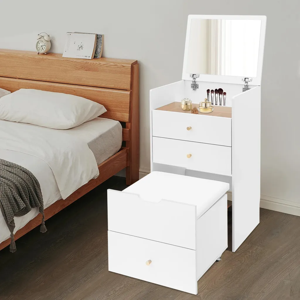 Coiffeuse avec miroir et tabouret blanc compacte modèle CF-45 - 2