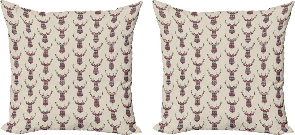 ABAKUHAUS Hirsch Kissenbezug Set (2Stück), Ornamental geometrische ethnische inspirierte Deer Silhouetten Cherokee Motive Pfeile Dreiecke, 40 x 40...