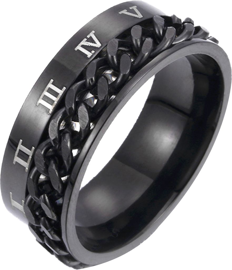 Uni Mode Titan Stahl römische Ziffern Twist Chain Ring Party Schmuck Geschenk-Schwarz,US 6