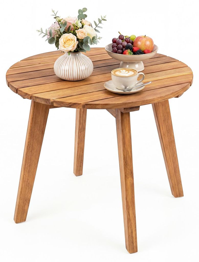 COSTWAY Beistelltisch Holz wetterfest, runder Gartentisch, Holztisch aus Akazienholz, Kleiner Balkontisch, Kaffeetisch für Garten, 43 x 43 x 35 cm