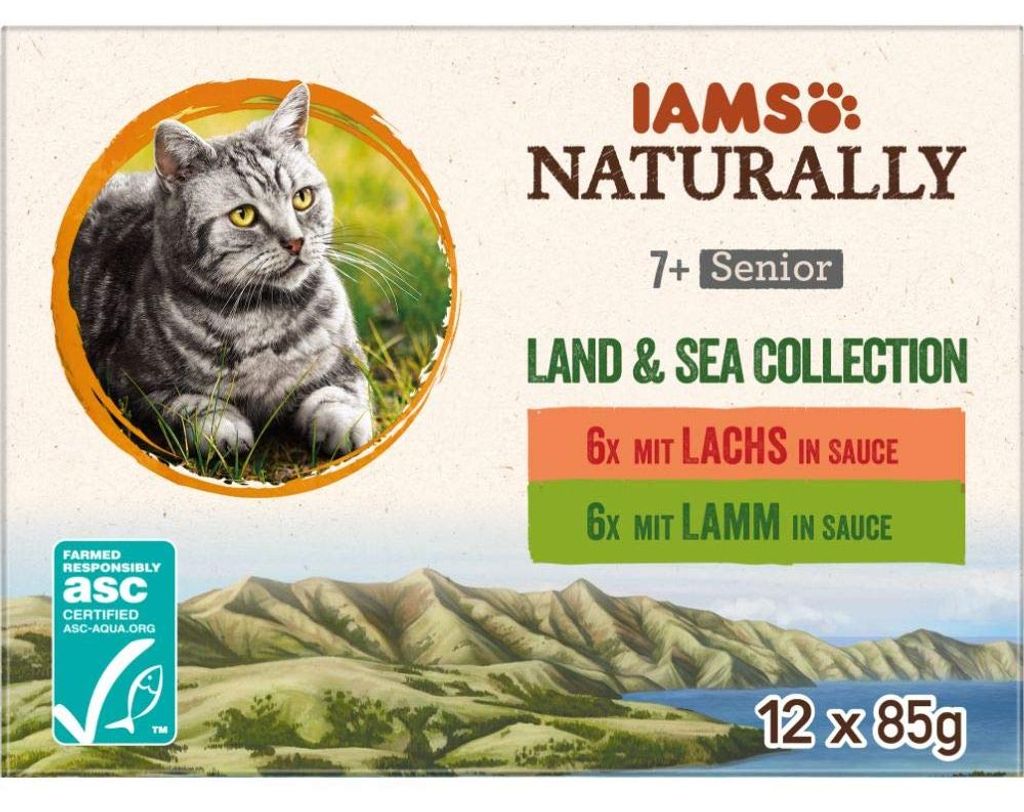 IAMS Naturally Senior Land & Sea Collection - nassfutter Produktbild 