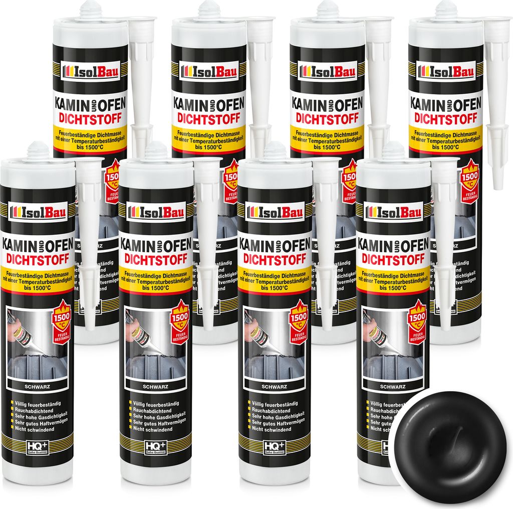 Isolbau Kamin & Ofen Dichtstoff - 8 x 300 ml, Feuerbeständige Dichtmasse bis 1500 °C - Für Reparatur & Füllung von Rissen in Kaminen & Öfen - ...
