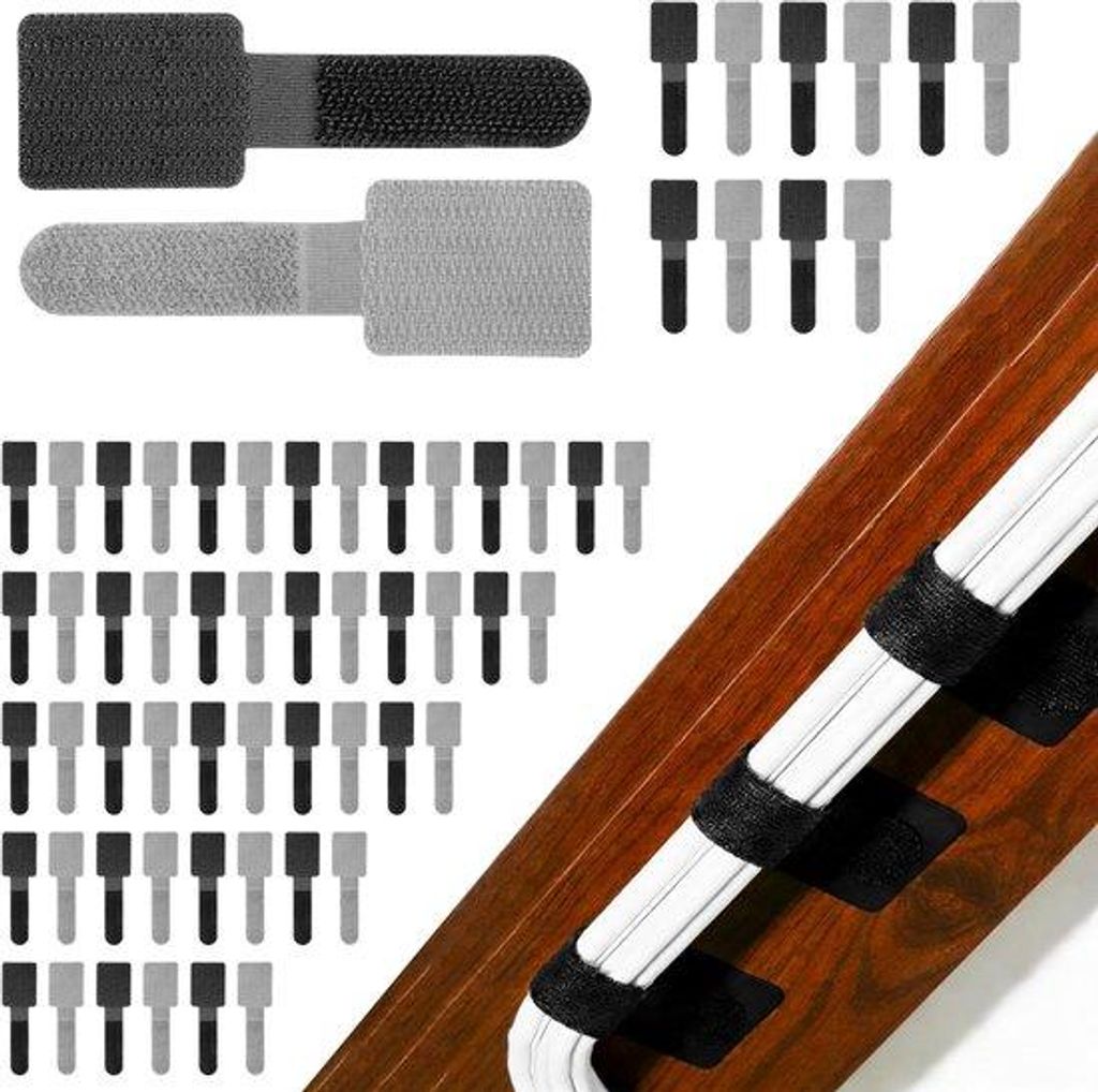 Famanu Kabelhalter Set 60 Stück für Kabelmanagement - Schwarz und Grau