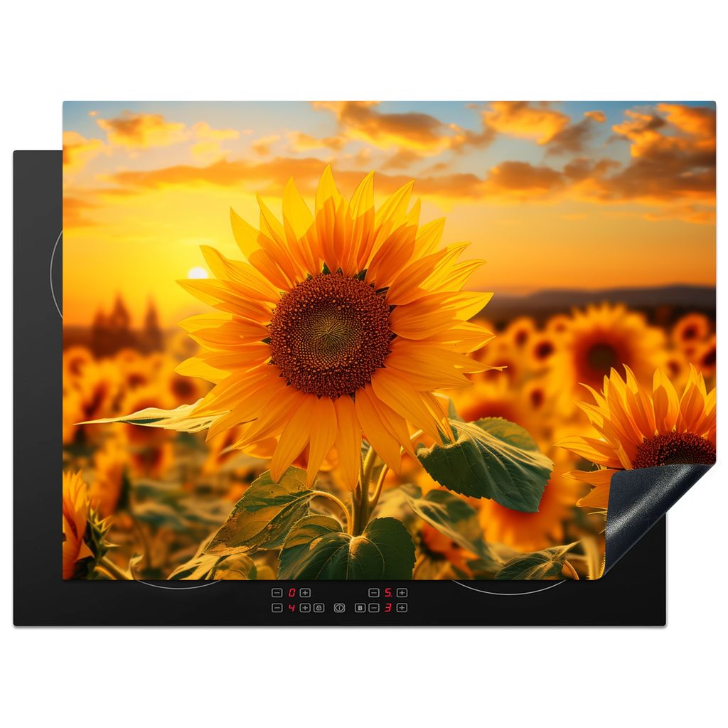 KitchenYeah Herdabdeckplatte Sonnenblume - Blumen - Gelb , 71x52cm, Küche Deko, Glaskeramikkochfeld Herdabdeckung, Abdeckplatte fùr Kochfeld