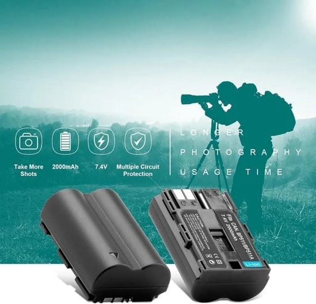 Batterie BP-511A haute capacité 1600mAh et chargeur USB compact - 6