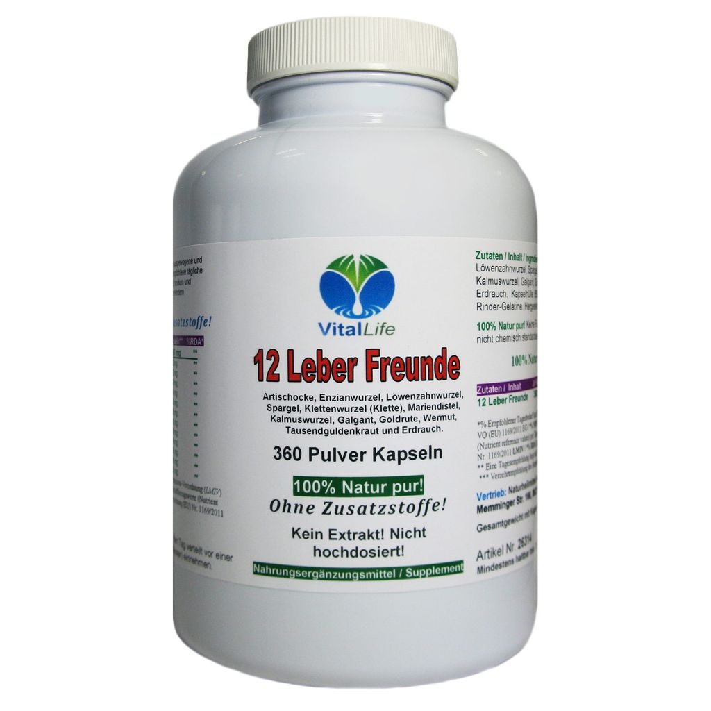 Leber Komplex 12 Leberfreunde 360 Kapseln Leberkräuter, Bitterkräuter + Bitterstoffe NATUR Pur OHNE Zusatzstoffe.