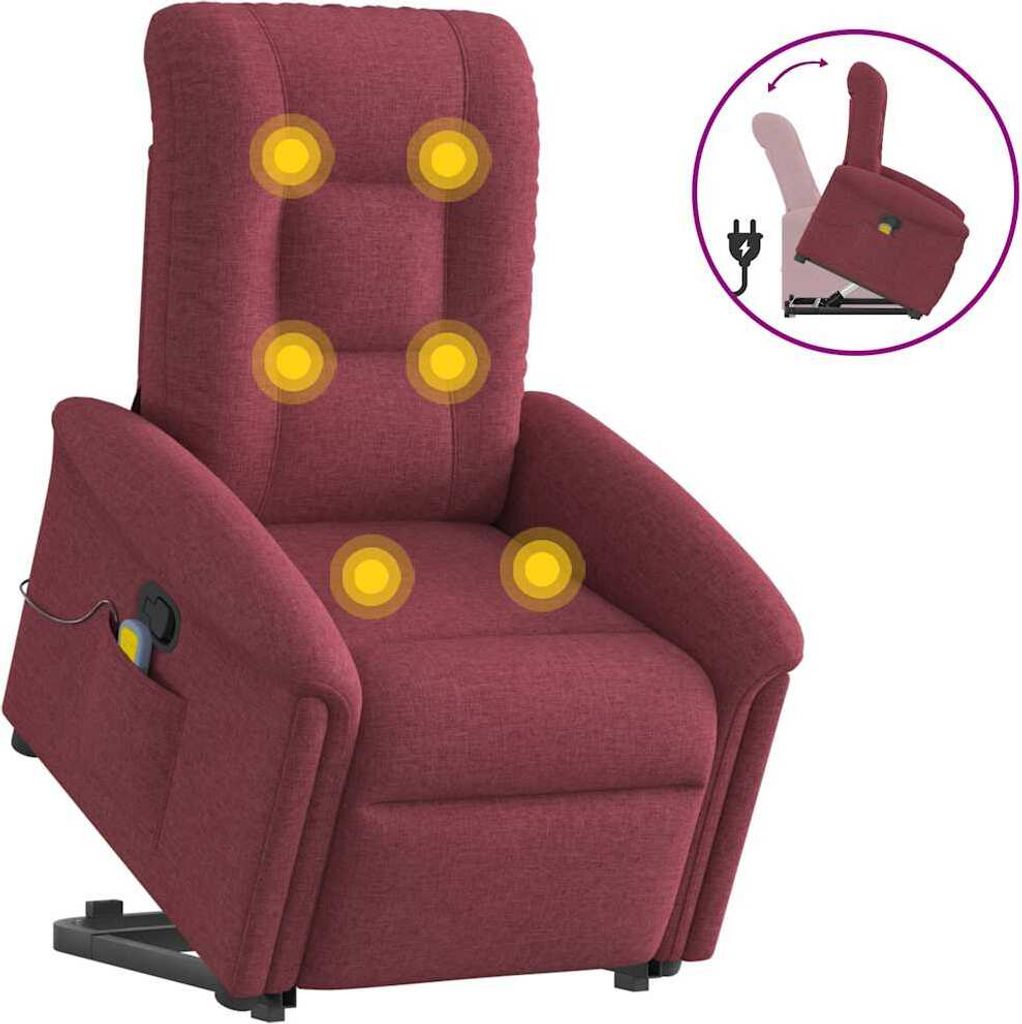 Massagesessel mit Aufstehhilfe Weinrot Stoff