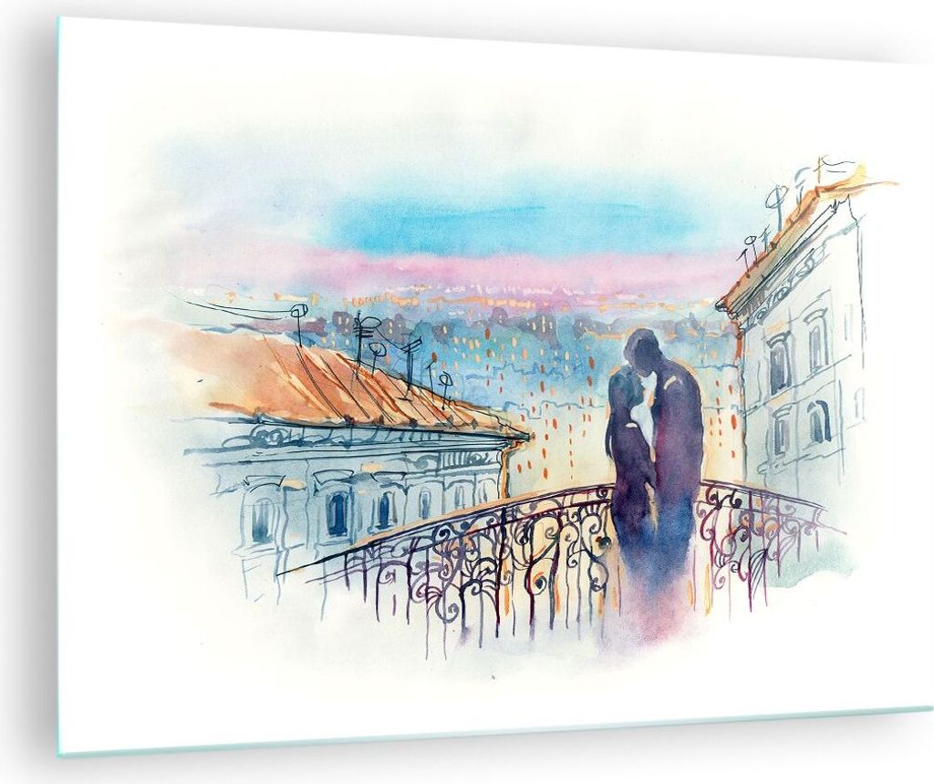 Bilder auf glas - Paar Liebe Stadt Brücke - 70x50cm - Glasbilder - Wandbilder - Kunstdruck - zum Aufhängen bereit - Wanddekoration aus Glas - Gla...