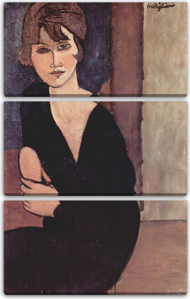 Leinwandbild 3-teilig (80x120cm): Amedeo Modigliani - Sitzende Frau, echter Holz-Keilrahmen inkl. Aufhänger, handgefertigt in Deutschland