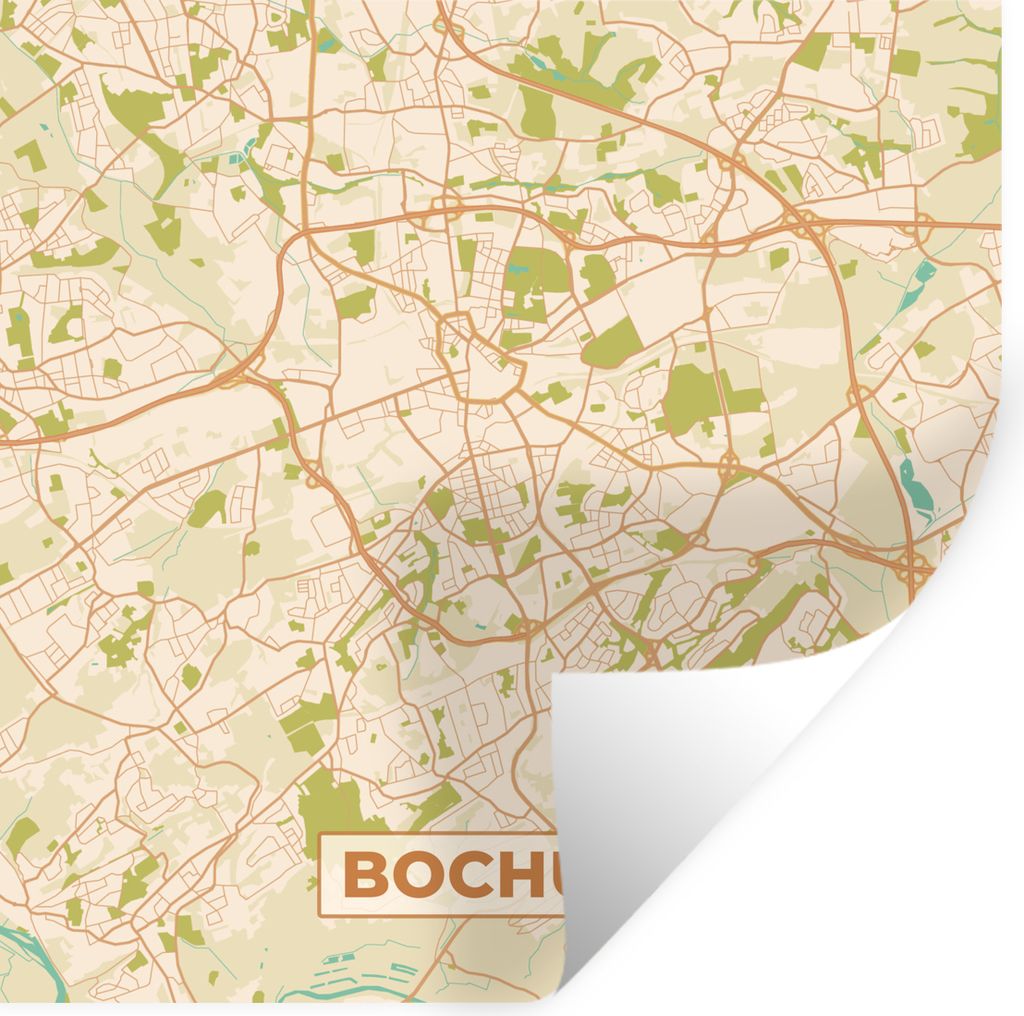 MuchoWow Wandtattoo Wandsticker Wandaufkleber Karte - Bochum - Karte - Vintage - Stadtplan 100x100 cm Selbstklebend und Repositionierbar - Wierde...