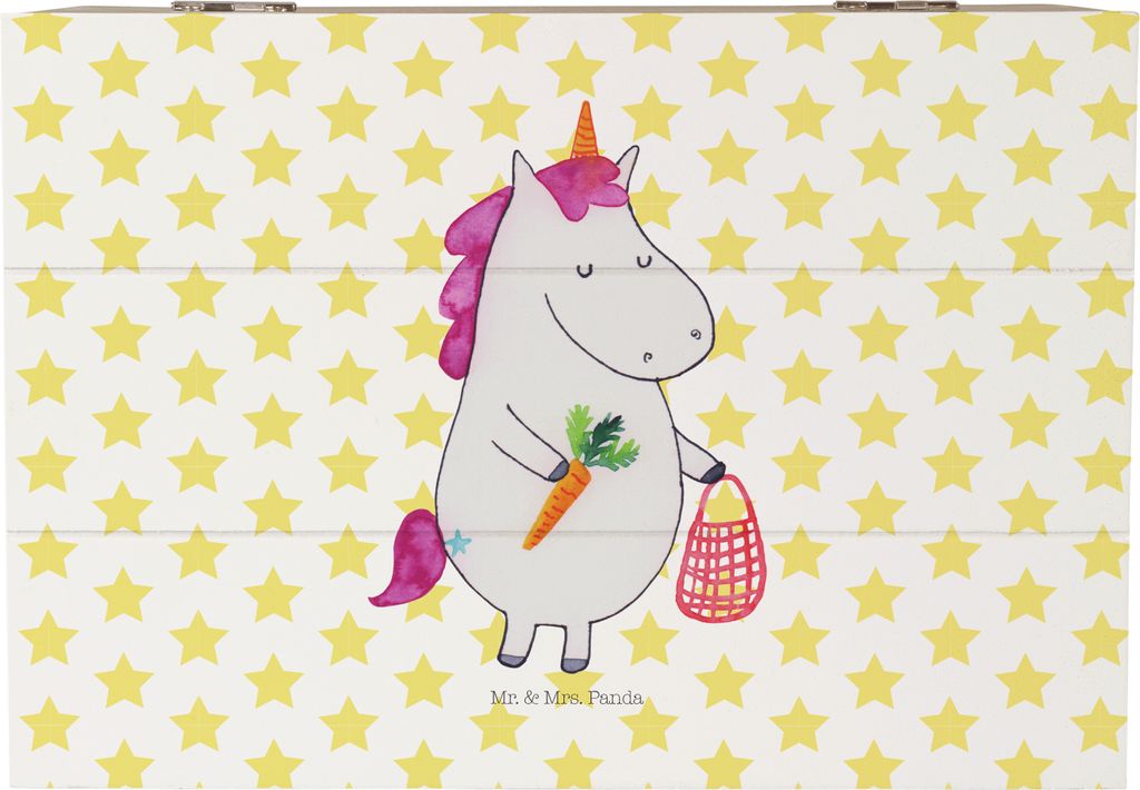 Mr. & Mrs. Panda Geschenkbox Einhorn Gemüse 22 x 15 cm - Weiß - Geschenk, Schatzkiste, mit deckel, Unicorn, Biomarkt, Einhörner, Box, holz, Woch...