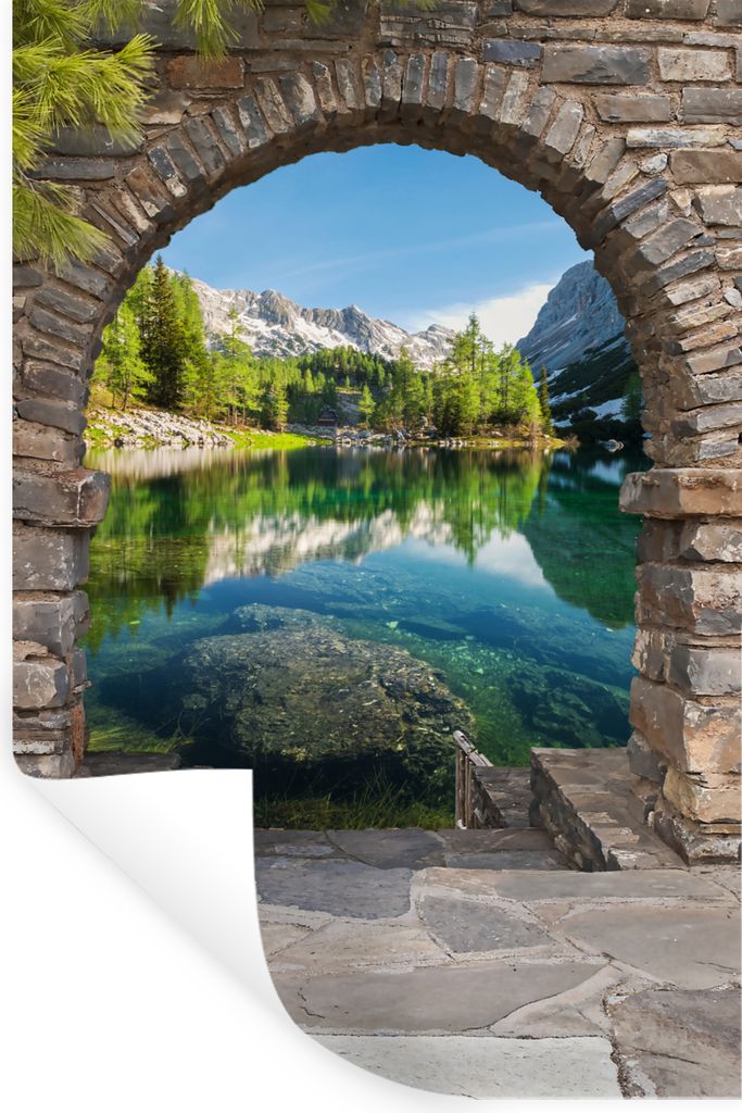 MuchoWow Wandtattoo Wandsticker Wandaufkleber Aussicht - Berg - Landschaft - Wasser 40x60 cm Selbstklebend und Repositionierbar - Wierderverwendb...