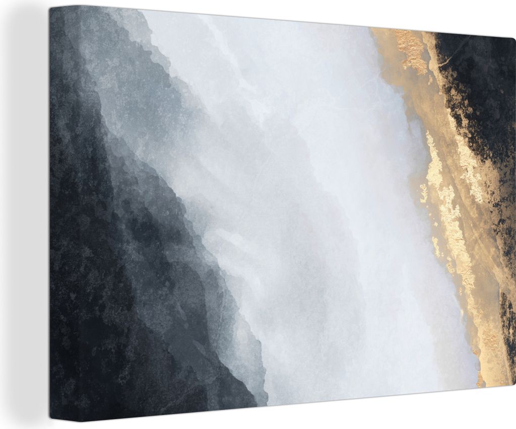 OneMillionCanvasses - Leinwandbilder - 150x100 cm, Abstrakt - Farbe - Gold - Schwarz - Marmor, Wandbilder Kunstdruck Wanddekoration - Foto auf Le...