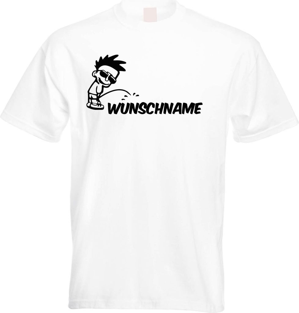 Kiwistar - T-Shirt Herren - weiß - S - Piss on - Junge mit Sonnenbrille - Pissmännchen - mit Wunschtext personalisiert - Geschenk Mann Vatertag i...