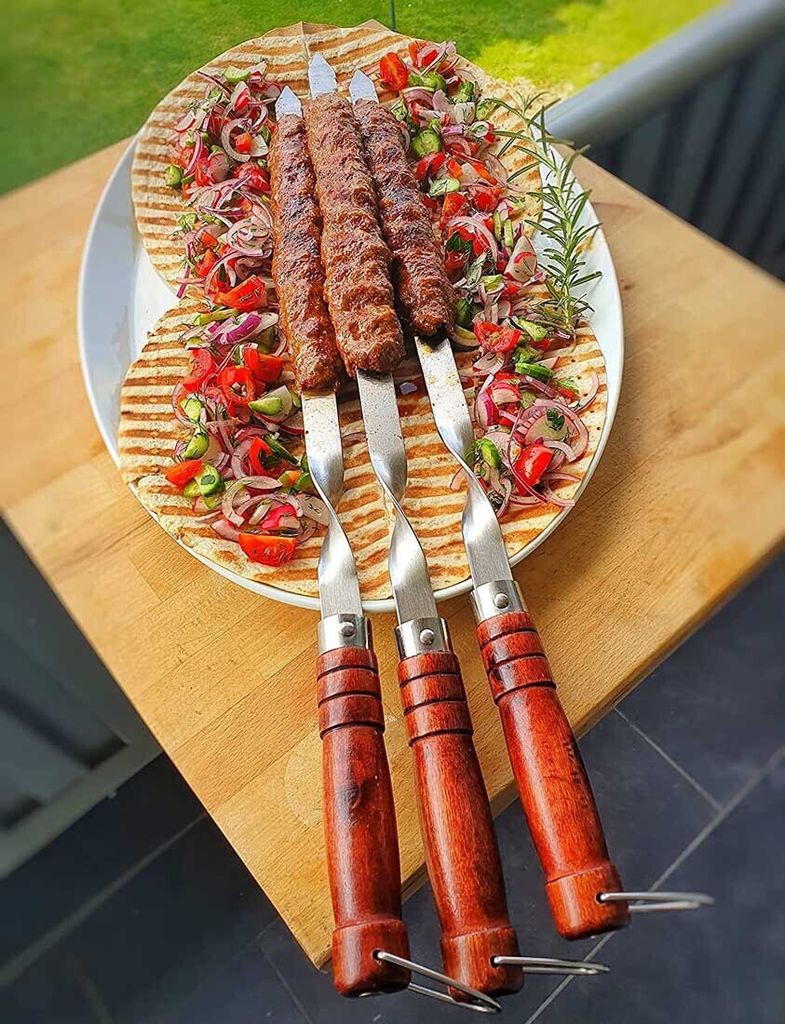 6 X Stabile Edelstahl Grillspiesse mit Holzgriff - 60 cm Produktbild 5
